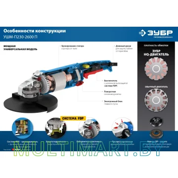 Угловая шлифмашина Зубр УШМ-П230-2600 П картинка 7